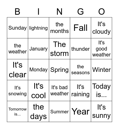 The weather Bingo Card