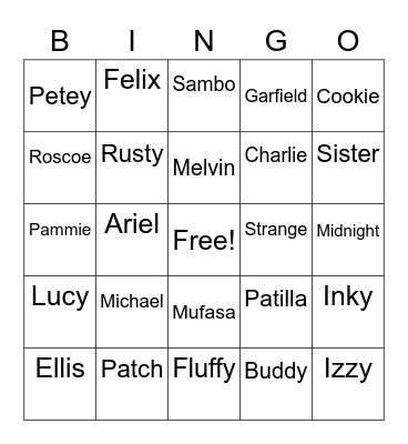 Family Cat  Bingo Card