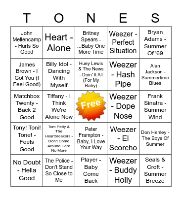 Game Of Tones 3/1/21 Game 3 Bingo Card