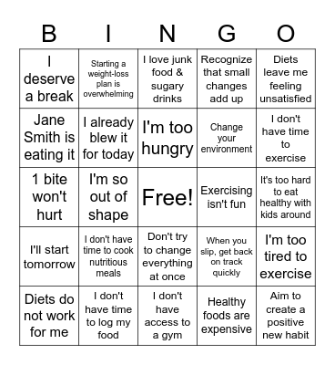 OVERCOMING EXCUSES Bingo Card