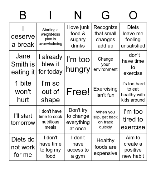 OVERCOMING EXCUSES Bingo Card