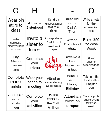 Chi-O Bingo Card