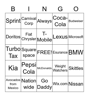 SUPERBOWL AD BINGO Card