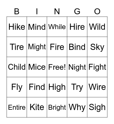 Long I Bingo Card