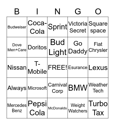 SUPERBOWL AD BINGO Card