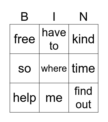 Finding out information Bingo Card