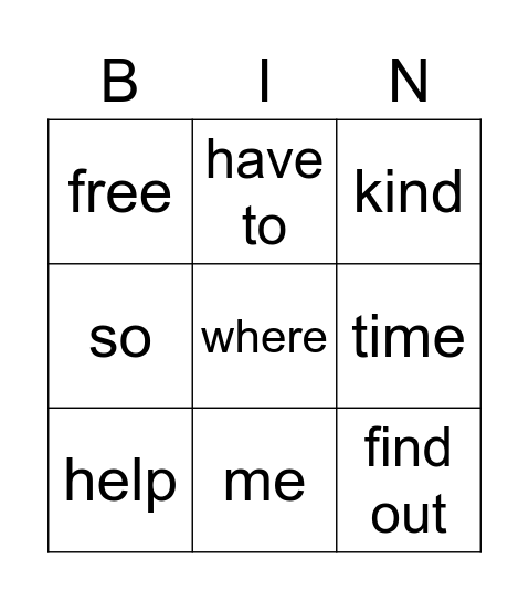 Finding out information Bingo Card