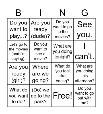 Invitaciones y planes Bingo Card