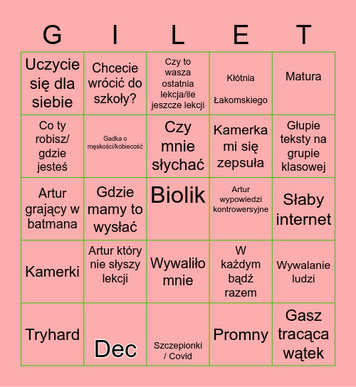 BINGO LEKCYJNE Bingo Card