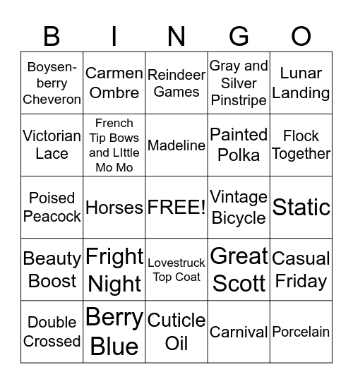 Jamberry Catalog Bingo Card