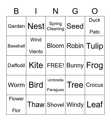 Spring Word Bingo Card