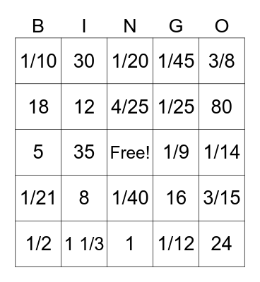 Fraction Division Bingo Card