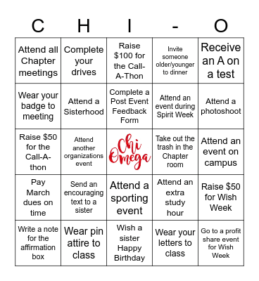 Chi-O Bingo Card