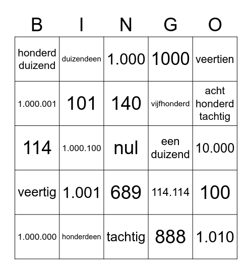 duizend miljoen miljard Bingo Card