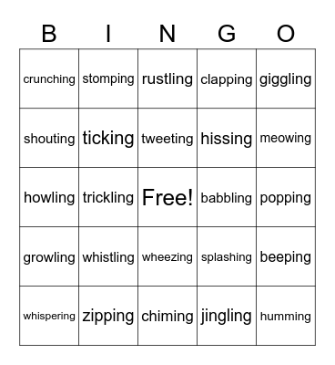 Describing Sounds Bingo Card