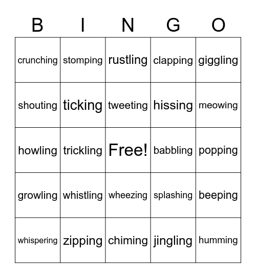 Describing Sounds Bingo Card