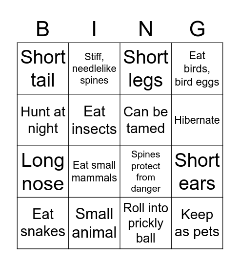 Hedgehog Fact BINGO! Bingo Card