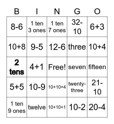 First Grade Math Day Bingo Card
