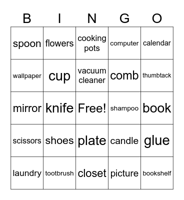 HOUSEHOLD ITEMS Bingo Card