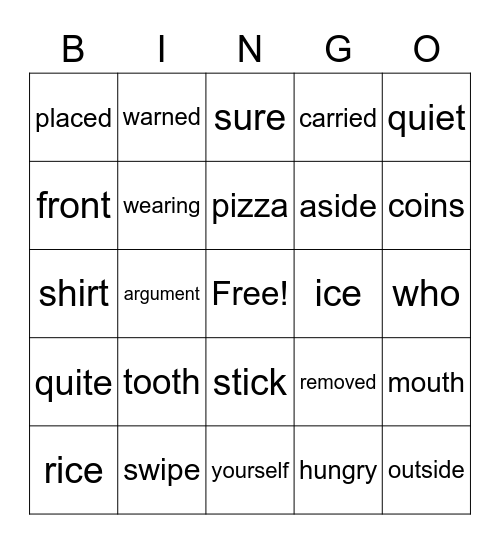 Lesson 38 Word Review Bingo Card