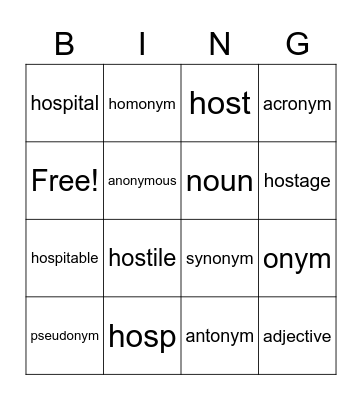 Morphemes Unit 8 Bingo Card