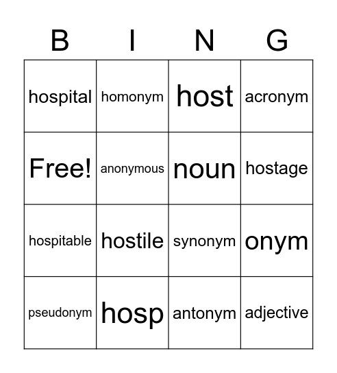 Morphemes Unit 8 Bingo Card