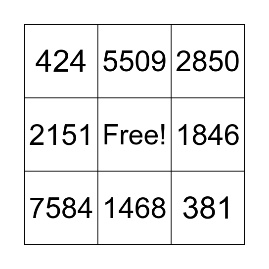 3 digit by 1 digit multiplcation Bingo Card
