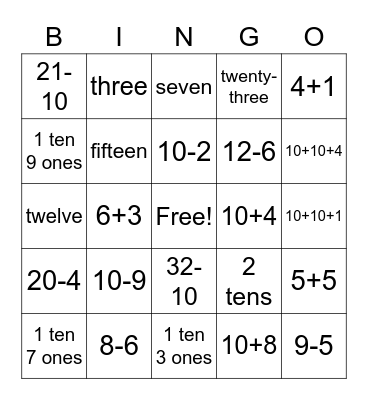 First Grade Math Day Bingo Card