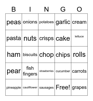 Food Vocabulary Bingo Card