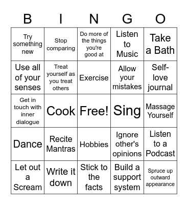 Self Love Bingo Card