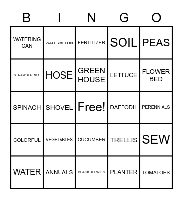 GARDEN VARIETY Bingo Card