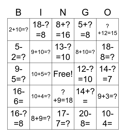 Story Problem Match Bingo Card