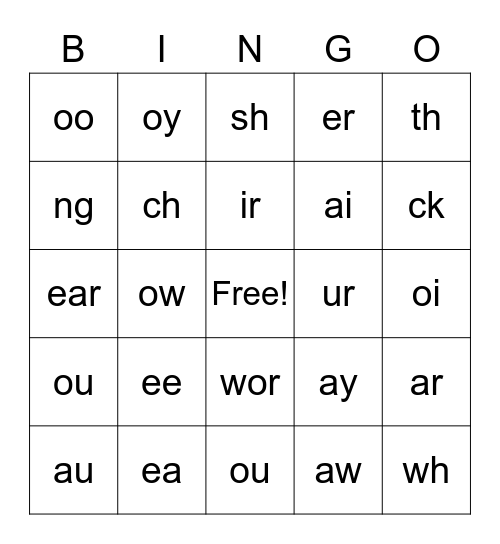 Phonograms 27-54 Bingo Card