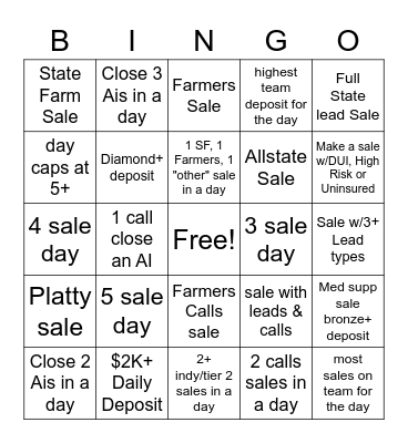 SALES REP BINGO Card