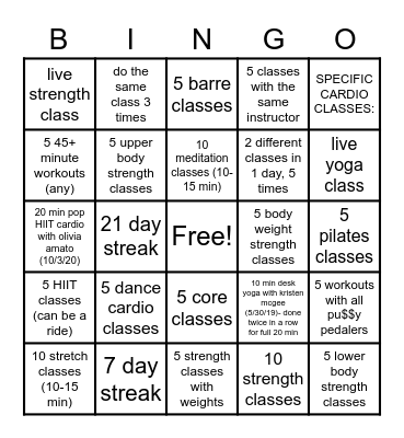 MARCH PELOTON BINGO Card