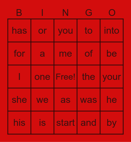 word Bingo Card
