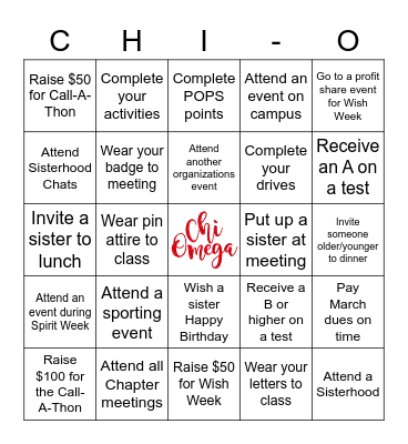 Chi-O Bingo Card