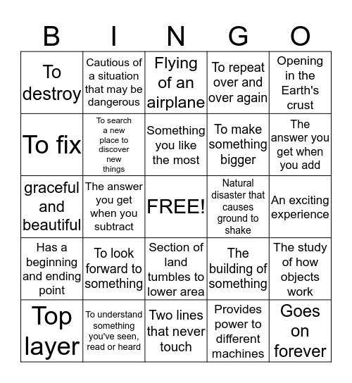 Vocabulary Bingo Card