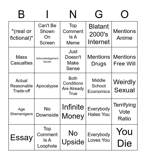 Will You Press The Button? Bingo Card