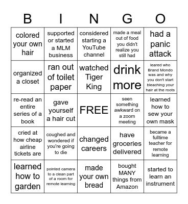 Quarentine Bingo Card