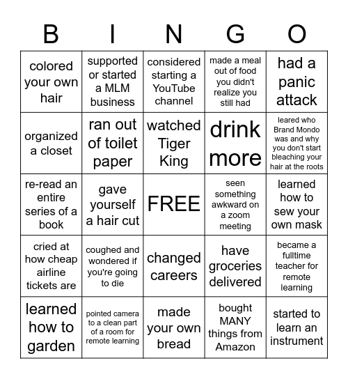 Quarentine Bingo Card