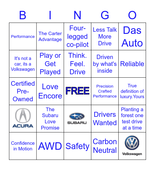 CARTER Bingo Card