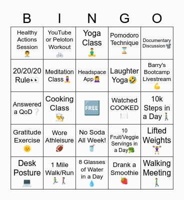 Rhythm 2021 Wellness Week Bingo Card