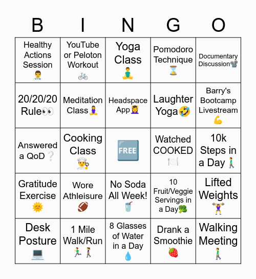 Rhythm 2021 Wellness Week Bingo Card