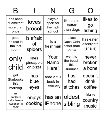 Chorale Bingo! Bingo Card