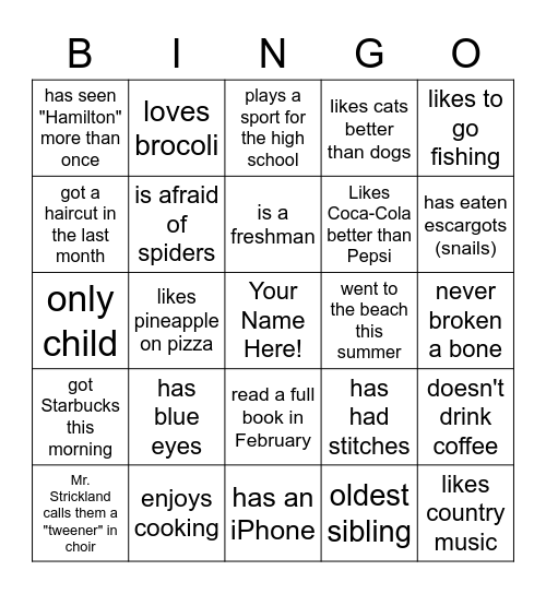 Chorale Bingo! Bingo Card