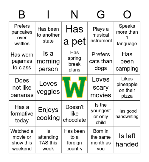 WARRIOR BINGO! Bingo Card