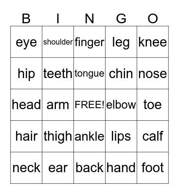 My Body ~ Mi Cuerpo Bingo Card