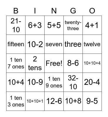 First Grade Math Day Bingo Card