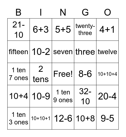 First Grade Math Day Bingo Card